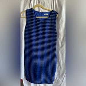 Calvin Klein Women's Black and Blue Fitted Dress Size 14